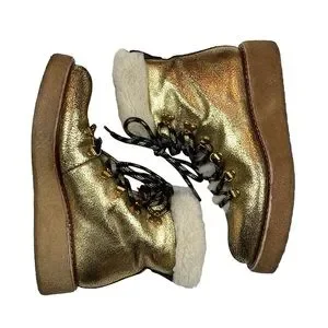 J. Crew | Shoes | J Crew Gold Metallic Faux Fur Winter Boots  display picture 3